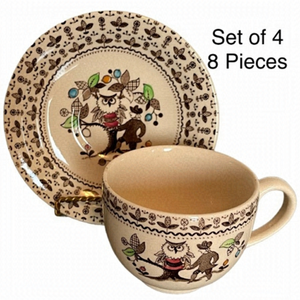 VTG Johnson Brothers Set of 4 Sugar & Spice Cup & Saucers England